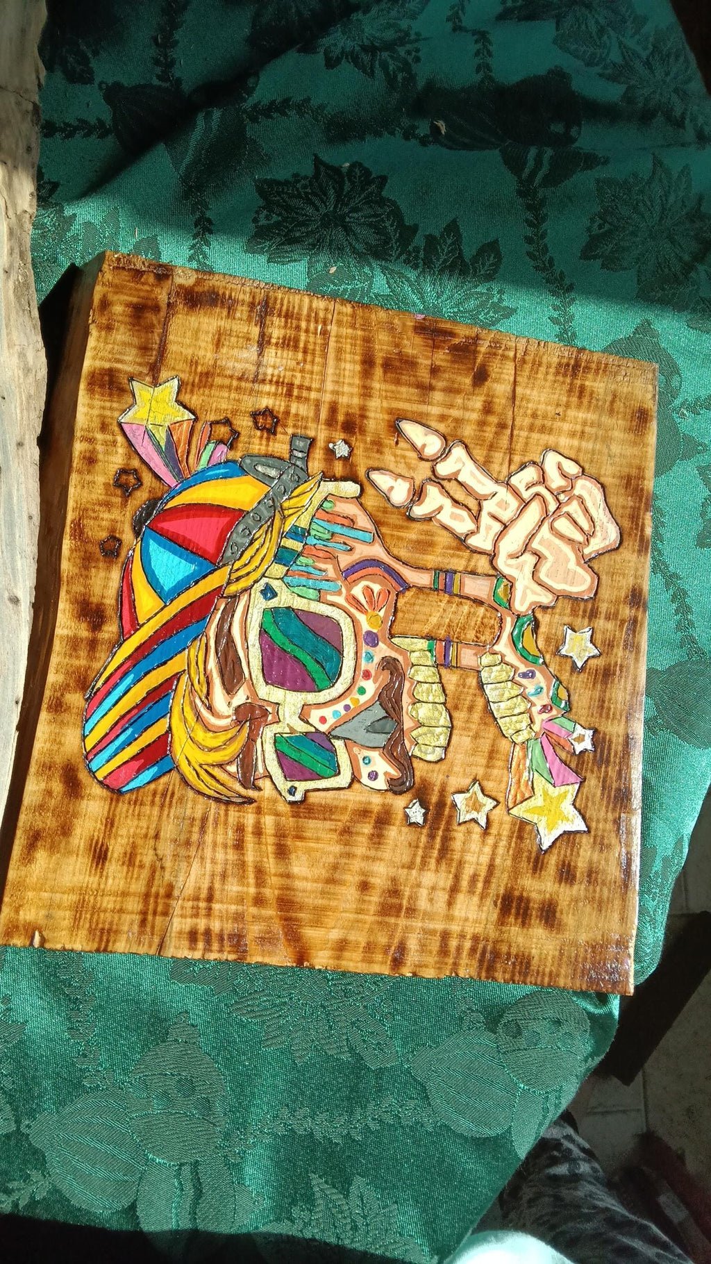 popart woodburned skull on sinker cypress colored
