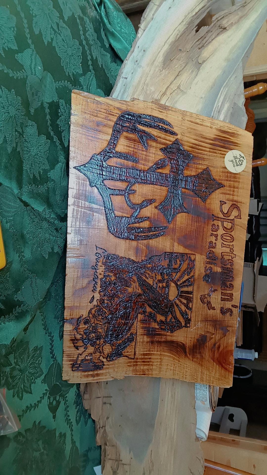 sportmans paradise Louisiana woodburned on sinker cypress