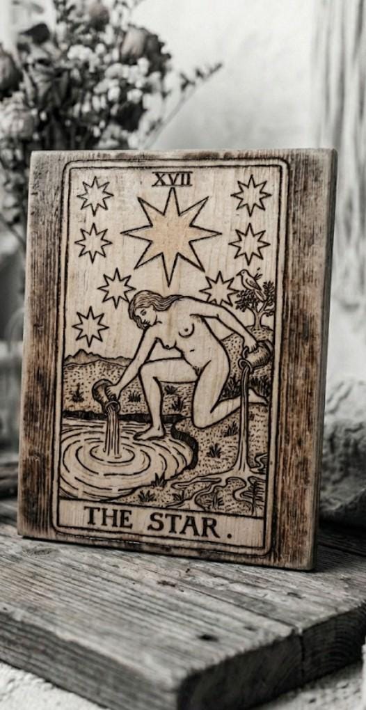 Hand-woodburned tarot cards crafted from sinker cypress, showcasing a customized bayou Gothic design.