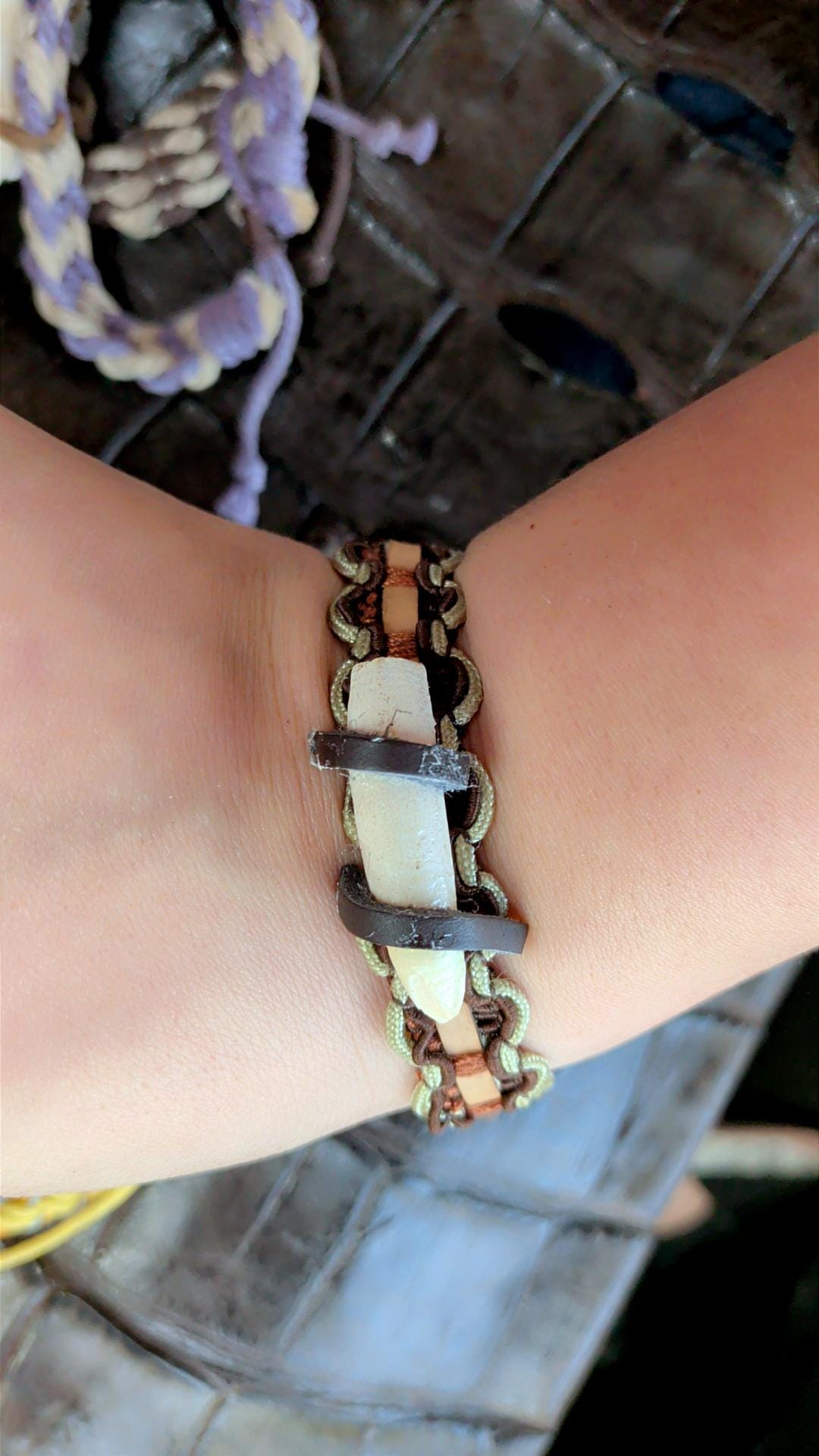 Handmade Alligator Tooth Bracelet | Braided Leather Wrap Jewelry