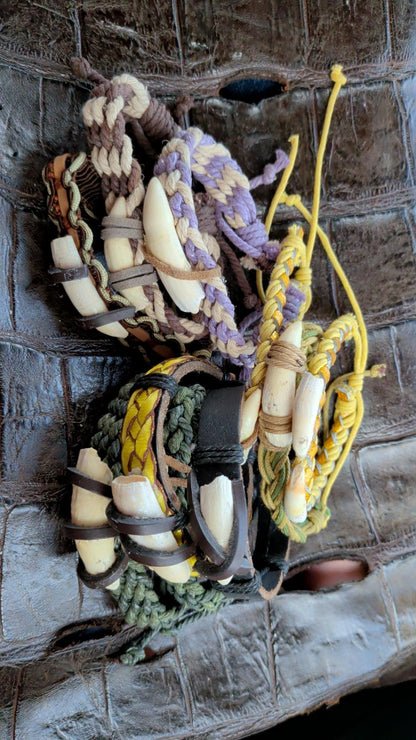 Handmade Alligator Tooth Bracelet | Braided Leather Wrap Jewelry