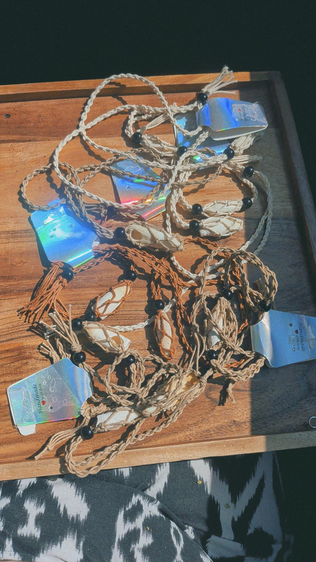 Handcrafted Louisiana Alligator Tooth Necklace Bracelet Set: Macramé Crochet Swamp Gothic Jewelry