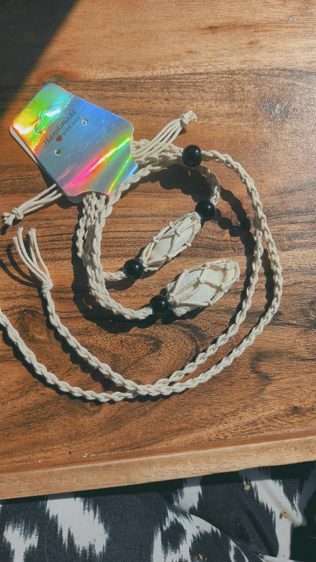 Handcrafted Louisiana Alligator Tooth Necklace Bracelet Set: Macramé Crochet Swamp Gothic Jewelry