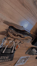 XX Large 10ft Trophy Mounted Alligator Head on Ancient Sinker Cypress-Authentic Louisiana Taxidermy Cajun Oddities Wall Decor & Man Cave Art