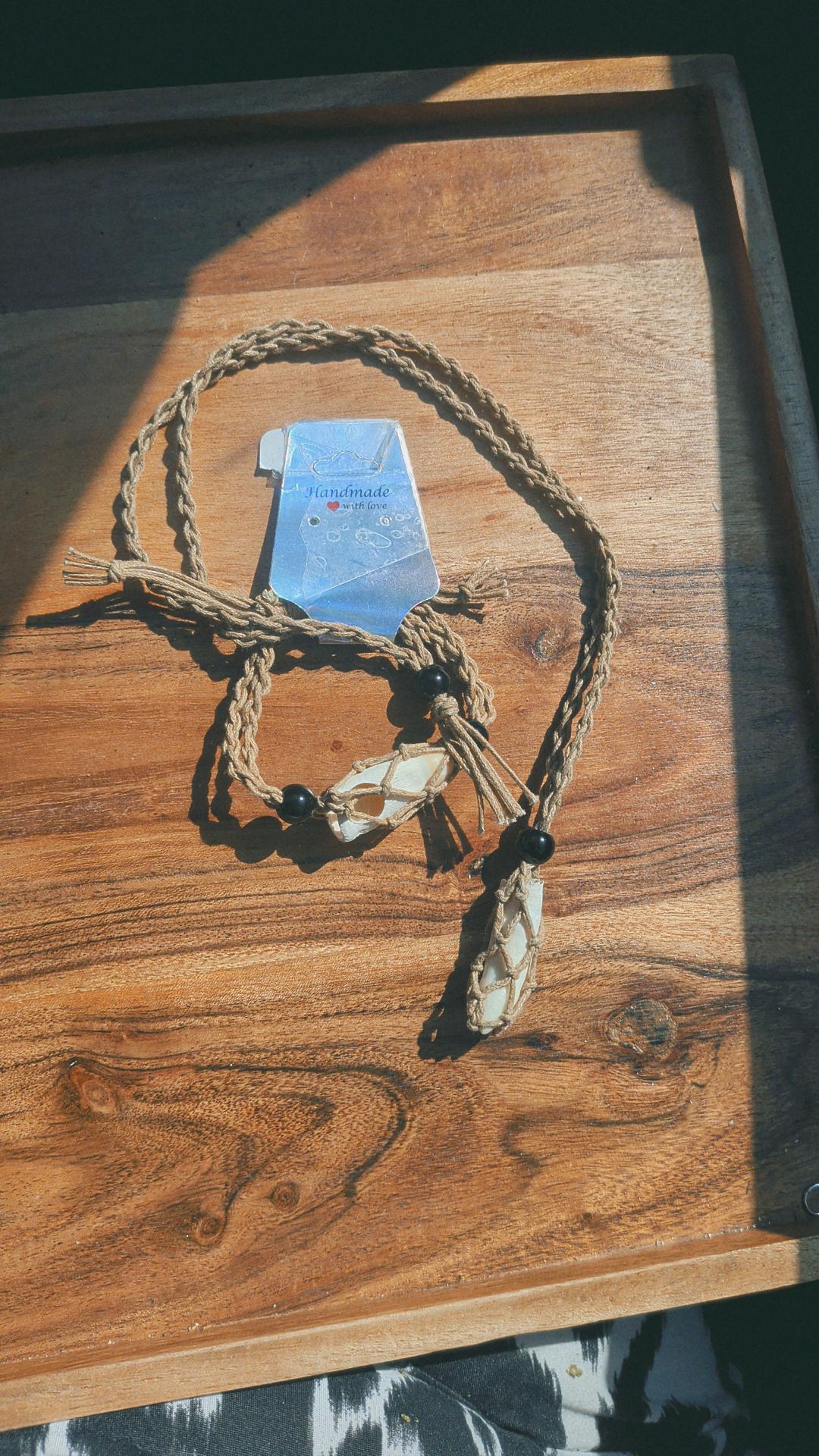 Handcrafted Louisiana Alligator Tooth Necklace Bracelet Set: Macramé Crochet Swamp Gothic Jewelry