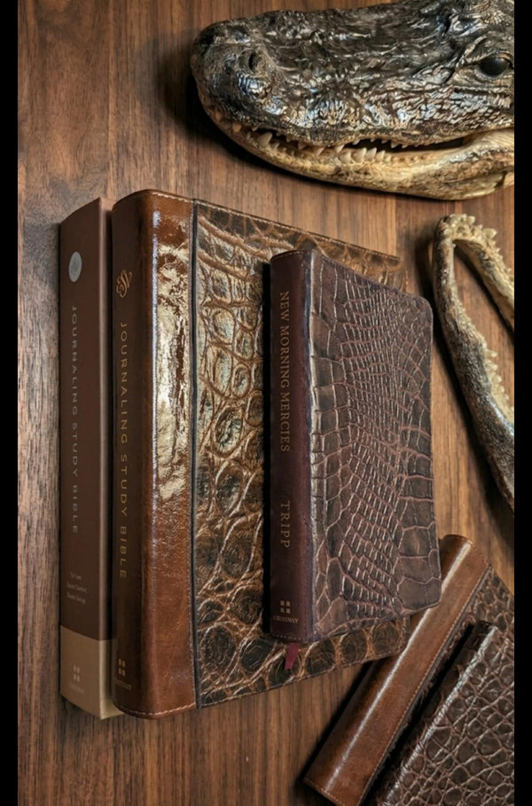 Personalized Leather Bible & Devotional Set - Custom Handbound Holy Bible - Luxury Alligator Christian Gift