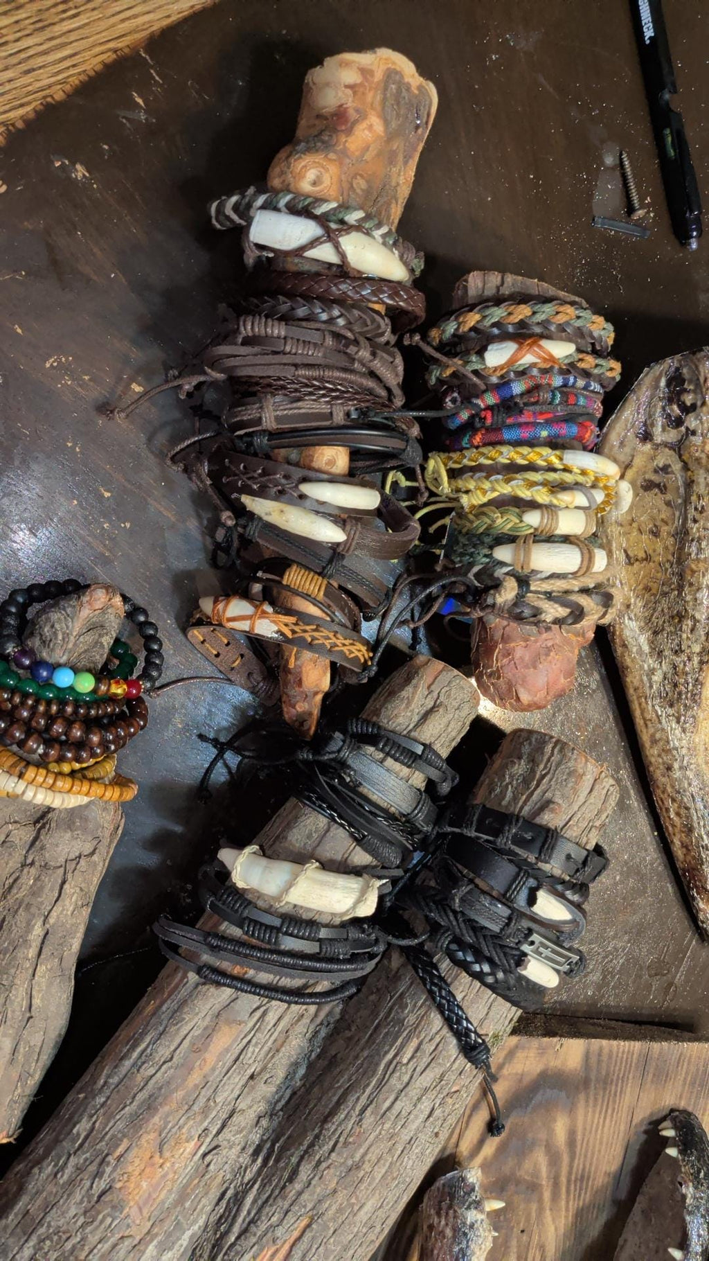 Handmade Alligator Tooth Bracelet – Braided Cord, Leather Wrap, Louisiana Jewelry