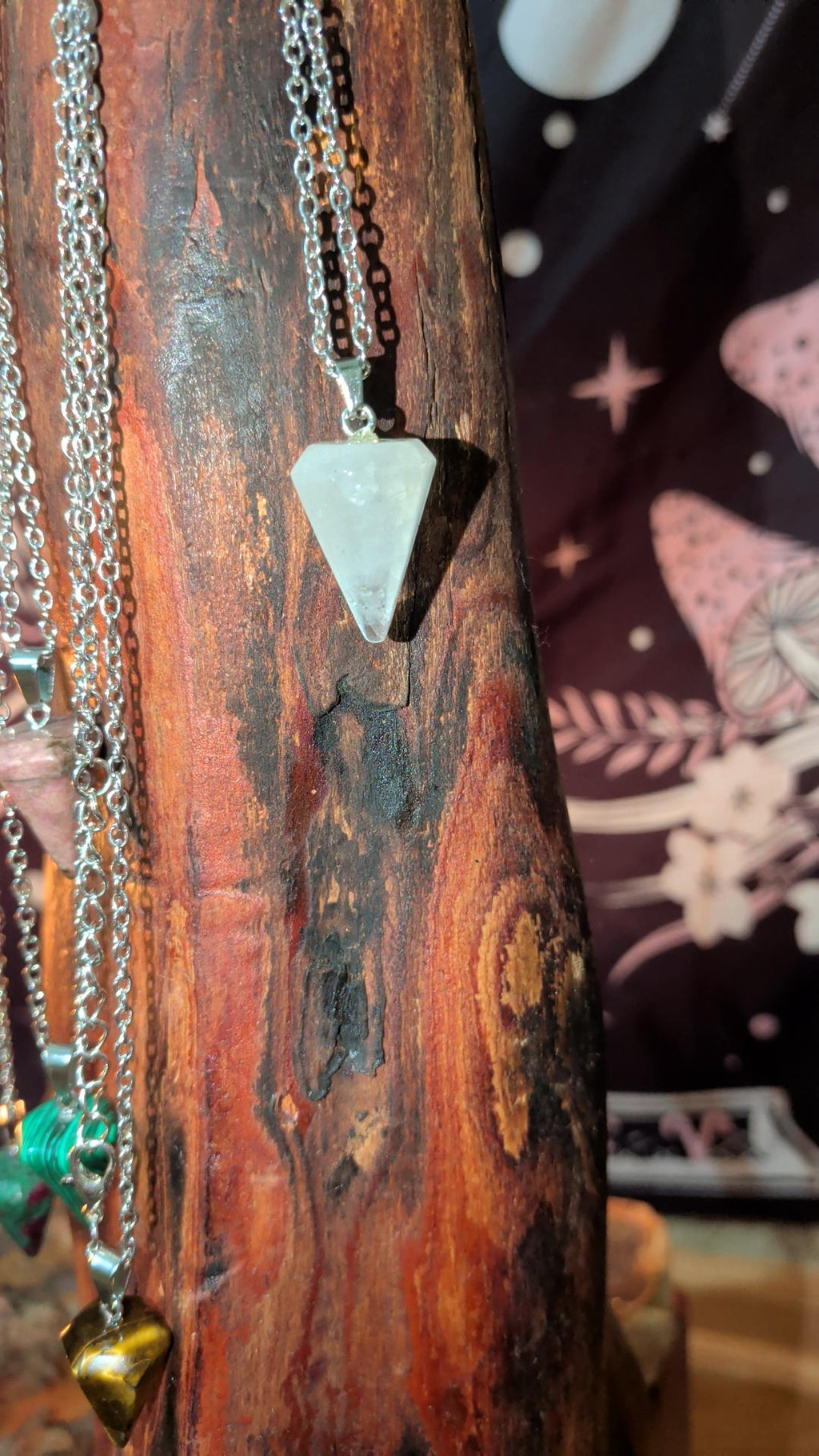 Crystal Pendulum Necklace: Alligator Tooth Backbone Talisman, Louisiana Bayou Magic Divination (18mm)