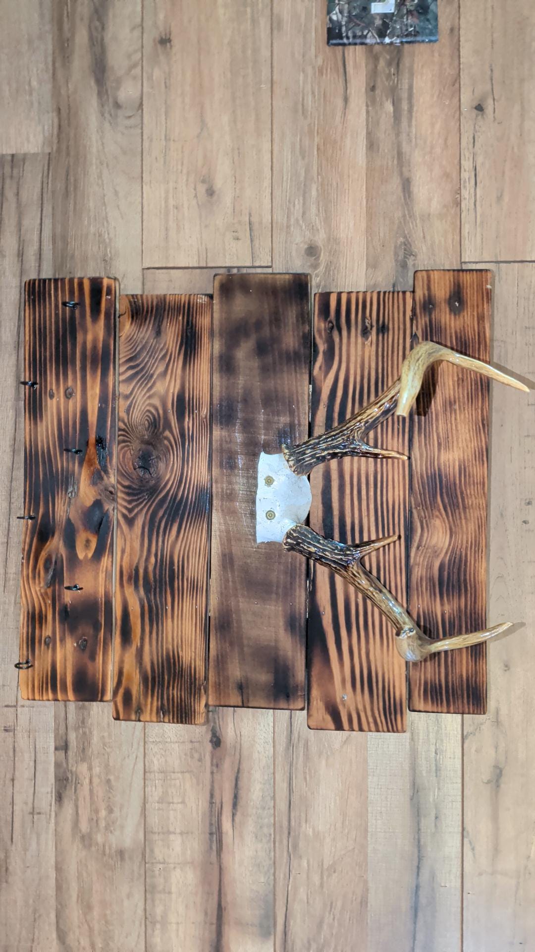 Deer Antler Wall Rack |Torched Wood 8Hook Coat Holder Antler Wall Rack