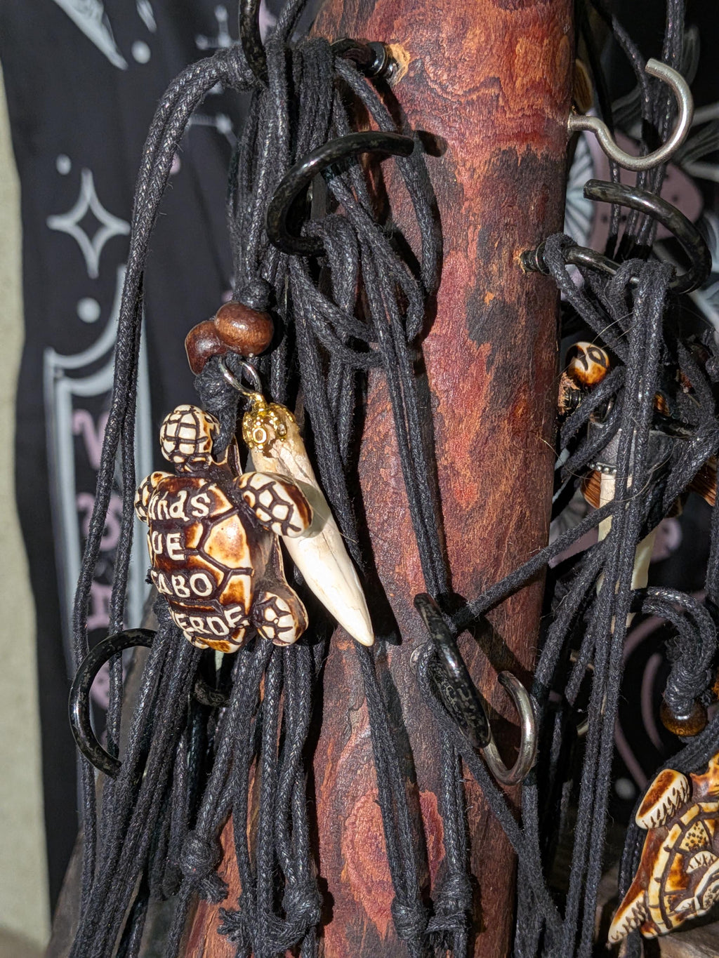 Authentic Alligator Tooth Carved Wooden Turtle Necklace | Cajun Bayou Talisman Protection Amulet